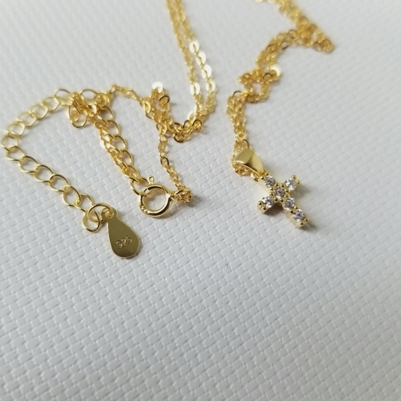 .925 Sterling Silver OR Yellow Small Cross Necklac - Picture 8 of 8